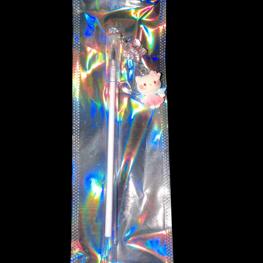 Cute Cat Charm Pen with Holographic Pouch